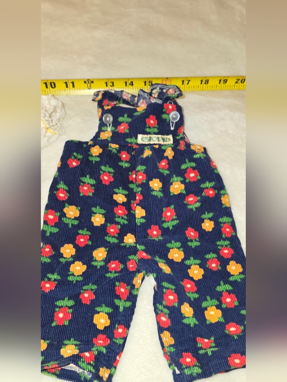 Vintage Cabbage Patch Kids Clothes Corduroy Floral Overalls White Ruffle Shirt - Picture 10 of 11